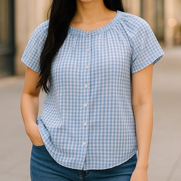 Old Navy Women's Blue White Button Front Lightweight Gingham Blouse - Size XL - Picture 1 of 10